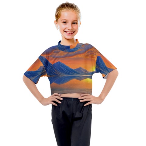 Glorious Sunset Kids Mock Neck Tee by GardenOfOphir