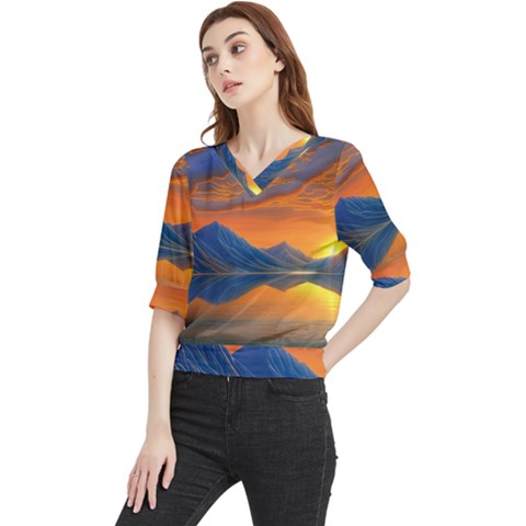 Glorious Sunset Quarter Sleeve Blouse by GardenOfOphir