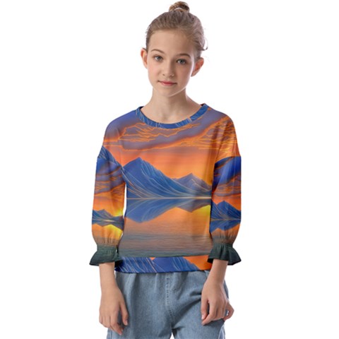 Glorious Sunset Kids  Cuff Sleeve Top by GardenOfOphir