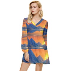 Glorious Sunset Tiered Long Sleeve Mini Dress by GardenOfOphir