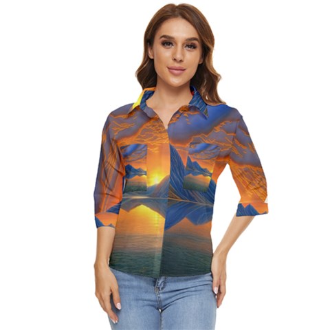 Glorious Sunset Women s Quarter Sleeve Pocket Shirt by GardenOfOphir