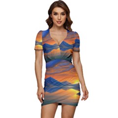 Glorious Sunset Low Cut Cap Sleeve Mini Dress by GardenOfOphir