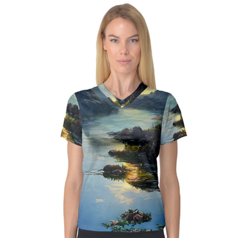 Incredible Sunset V-neck Sport Mesh Tee by GardenOfOphir