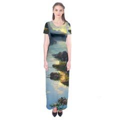 Incredible Sunset Short Sleeve Maxi Dress by GardenOfOphir