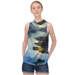 Incredible Sunset High Neck Satin Top by GardenOfOphir