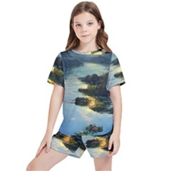 Incredible Sunset Kids  Tee And Sports Shorts Set by GardenOfOphir