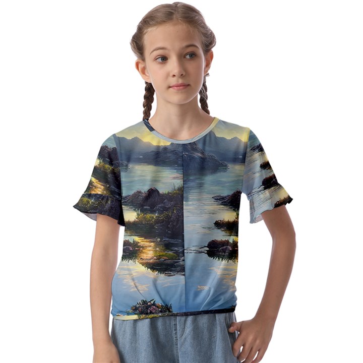 Incredible Sunset Kids  Cuff Sleeve Scrunch Bottom Tee