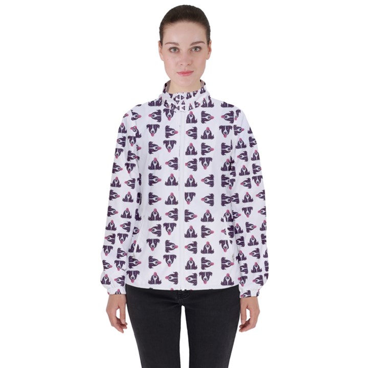 Happy Hound Funny Cute Gog Pattern Women s High Neck Windbreaker