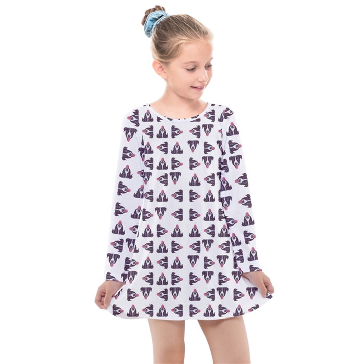 Happy Hound Funny Cute Gog Pattern Kids  Long Sleeve Dress