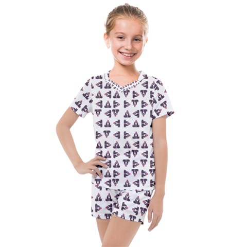 Happy Hound Funny Cute Gog Pattern Kids  Mesh Tee And Shorts Set by dflcprintsclothing