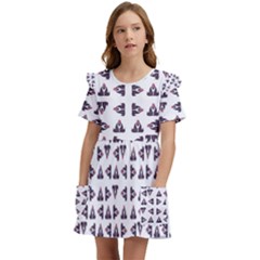 Happy Hound Funny Cute Gog Pattern Kids  Frilly Sleeves Pocket Dress by dflcprintsclothing