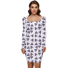 Happy Hound Funny Cute Gog Pattern Women Long Sleeve Ruched Stretch Jersey Dress