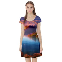 Immaculate Sunset Short Sleeve Skater Dress by GardenOfOphir