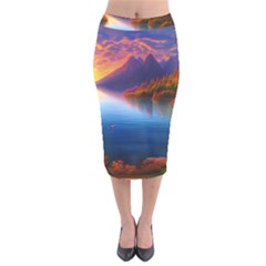 Immaculate Sunset Velvet Midi Pencil Skirt by GardenOfOphir