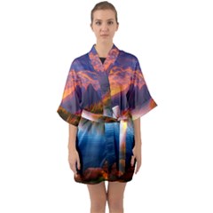 Immaculate Sunset Half Sleeve Satin Kimono 