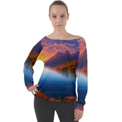 Immaculate Sunset Off Shoulder Long Sleeve Velour Top by GardenOfOphir