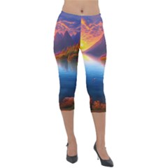 Immaculate Sunset Lightweight Velour Capri Leggings  by GardenOfOphir