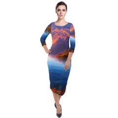 Immaculate Sunset Quarter Sleeve Midi Velour Bodycon Dress