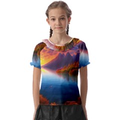 Immaculate Sunset Kids  Frill Chiffon Blouse by GardenOfOphir