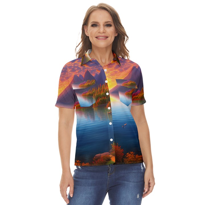 Immaculate Sunset Women s Short Sleeve Double Pocket Shirt