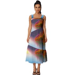 Immaculate Sunset Square Neckline Tiered Midi Dress