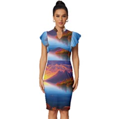 Immaculate Sunset Vintage Frill Sleeve V-neck Bodycon Dress