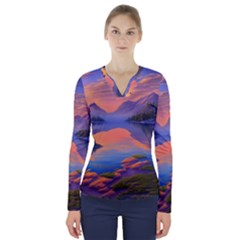 Loveliest Sunset V-neck Long Sleeve Top by GardenOfOphir