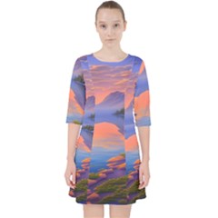 Loveliest Sunset Quarter Sleeve Pocket Dress by GardenOfOphir