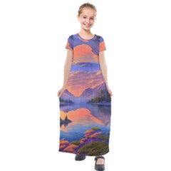 Loveliest Sunset Kids  Short Sleeve Maxi Dress by GardenOfOphir