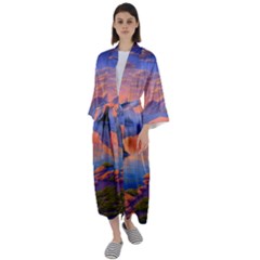 Loveliest Sunset Maxi Satin Kimono by GardenOfOphir