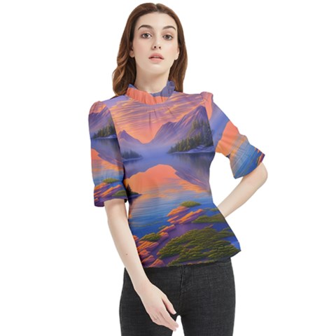 Loveliest Sunset Frill Neck Blouse by GardenOfOphir