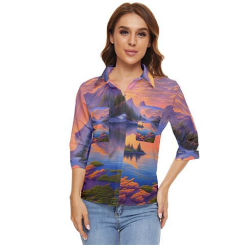 Loveliest Sunset Women s Quarter Sleeve Pocket Shirt by GardenOfOphir