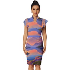 Loveliest Sunset Vintage Frill Sleeve V-neck Bodycon Dress by GardenOfOphir