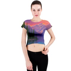 Magnificent Sunset Crew Neck Crop Top by GardenOfOphir