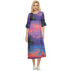 Magnificent Sunset Double Cuff Midi Dress by GardenOfOphir