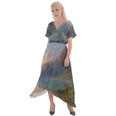 Marvelous Sunset Cross Front Sharkbite Hem Maxi Dress by GardenOfOphir