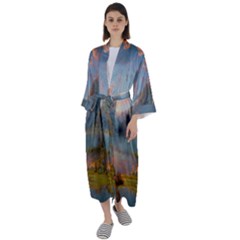 Marvelous Sunset Maxi Satin Kimono by GardenOfOphir