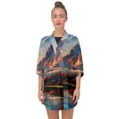 Opulent Sunset Half Sleeve Chiffon Kimono by GardenOfOphir