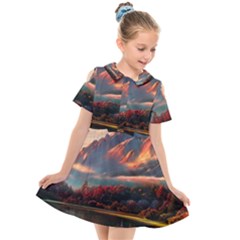 Opulent Sunset Kids  Short Sleeve Shirt Dress by GardenOfOphir