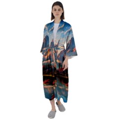 Opulent Sunset Maxi Satin Kimono by GardenOfOphir