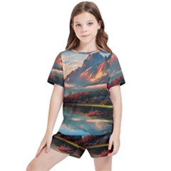 Opulent Sunset Kids  Tee And Sports Shorts Set by GardenOfOphir