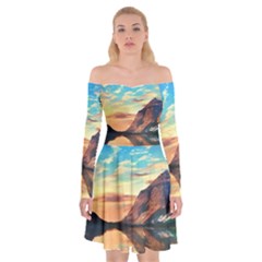 Portentous Sunset Off Shoulder Skater Dress by GardenOfOphir