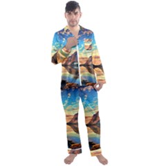 Portentous Sunset Men s Long Sleeve Satin Pajamas Set by GardenOfOphir