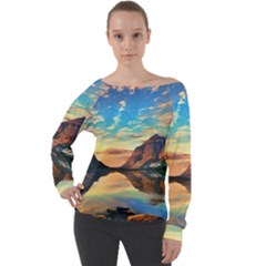 Portentous Sunset Off Shoulder Long Sleeve Velour Top by GardenOfOphir