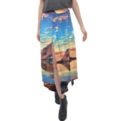 Portentous Sunset Velour Split Maxi Skirt by GardenOfOphir