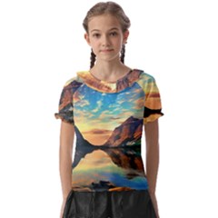 Portentous Sunset Kids  Frill Chiffon Blouse by GardenOfOphir