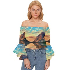 Portentous Sunset Off Shoulder Flutter Bell Sleeve Top by GardenOfOphir