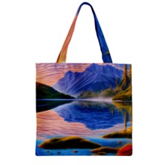 Romantic Lake Sunset Zipper Grocery Tote Bag by GardenOfOphir