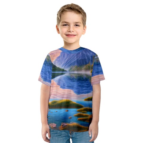 Romantic Lake Sunset Kids  Sport Mesh Tee by GardenOfOphir