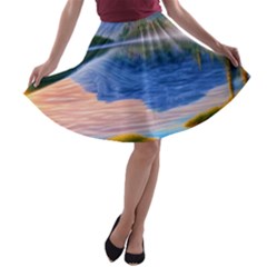 Romantic Lake Sunset A-line Skater Skirt by GardenOfOphir